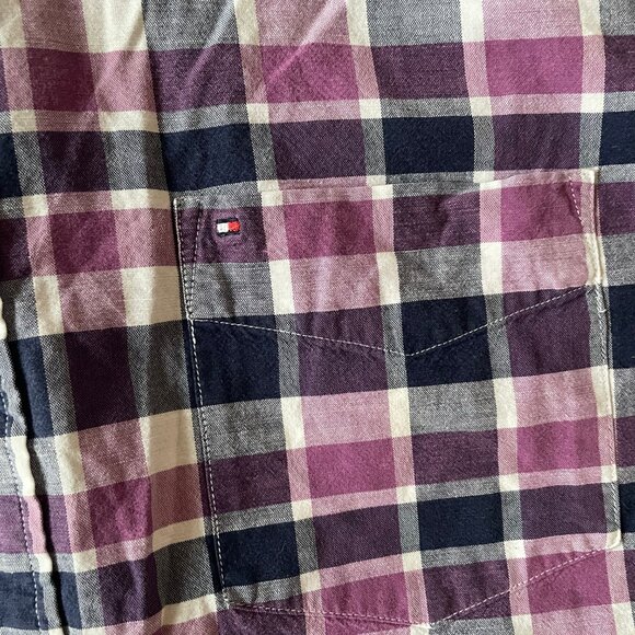 Tommy Hilfiger Purple Plaid Slim Fit Short-Sleeved Men's Button Down Shirt - Picture 6 of 9